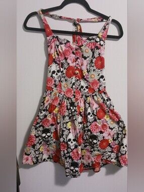 Hell Bunny "Daisy" Floral Skull Halter Dress - Size Small